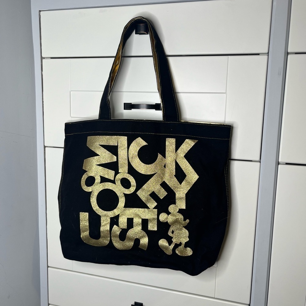 Disney Parks. Mickey Mouse. Black and gold. Tote bag. Sparkly.